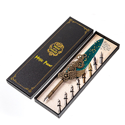 чирок Перо перо перо, винтажная чернильная ручка с перьями, Ручка из сплава с крыльями в стиле панк, гусиное перо, ручка для каллиграфии, подарок на Рождество и день рождения, зелено-синие, 24~25 см