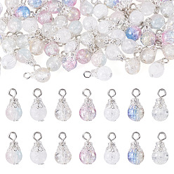 Mixed Color 63Pcs 7 Colors Transparent Crackle Glass Round Bead Pendants, with Iron Findings, Mixed Color, 17mm, Hole: 2.5mm, 9pcs/color