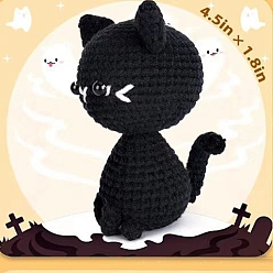 Черный Набор для начинающих по вязанию крючком кошачьих кошек своими руками, включая пряжу, инструкция, Пластиковый маркер для запирания петель, глазки и крючки, иглы, стальная игла, чёрные, 11.4x4.5 см