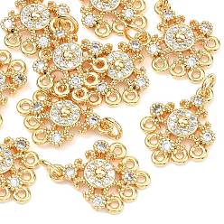 Настоящее золото 18K Компоненты люстры с прозрачными фианитами в форме цветка, инкрустированные латунью., без никеля , долговечный, реальный 18 k позолоченный, 20x15x4 мм, Перейти кольцо: 5.5x1 мм, внутренний диаметр: 3 мм