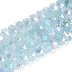 Светло-Синий Гальванизированные стеклянные бусины, имитирующие нефрит, с защитой от потускнения., рондель, градиент цвета, граненые, голубой, 5.5~6x4~4.5 мм, отверстие : 0.8~1.2 мм, около 84~93 шт / нитка, 13.78~14.96'' (35~38 см)