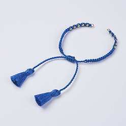 Dodger Blue Polyester DIY Braided Bracelet Making, with Brass Findings and Tassel, Dodger Blue, 9-7/8 inch(250mm), 5mm, Hole: 2mm, Tassels: 24x5mm