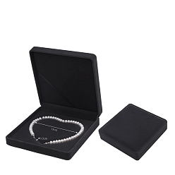 Темно-серый Бархат ожерелье коробки, коробка для упаковки ювелирных изделий, квадратный, темно-серый, 19x19x4 см