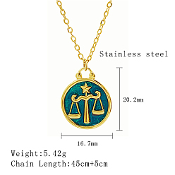 Весы 304 эмалированные ожерелья с подвесками в виде созвездий из нержавеющей стали, реальный 18 k позолоченный, Весы, 17.72 дюйм (45 см), Кулон : 20.2x16.7 мм