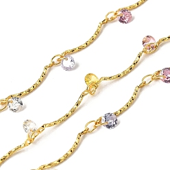 Настоящее золото 18K Латунные плоские круглые звенья цепи, с четким кубического циркония, без свинца и без кадмия, долговечный, стойки покрытие, пайки, с катушкой, реальный 18 k позолоченный, 18x2x1 mm и 4x2.5x0.5 mm