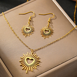 Золотой Сердце Солнце 304 ожерелья с подвесками из нержавеющей стали и наборы серег-подвесок, золотые, 450 мм