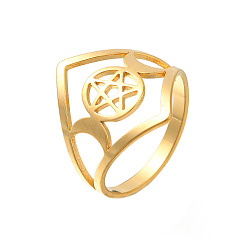 Настоящее золото 18K 304 кольца из нержавеющей стали для женщин, Луна и звезды, реальный 18 k позолоченный, 20 мм, внутренний диаметр: 18 мм