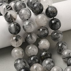 Кварц Турмалинизации  Натуральные турмализированные кварцевые бусинки, круглые, 15.5 мм, отверстие : 1.2 мм, около 24~25 шт / нитка, 14.88~15.43'' (37.8~39.2 см)