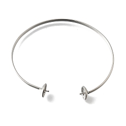 Платина Латунные манжеты браслет задатки, за половину пробурено бисера, без кадмия и без свинца, стойки покрытие, платина, внутренний диаметр: 1-3/4x2-1/4 дюйм (4.5x5.7 см), штифты : 5x0.8 мм