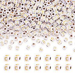 Letter C Непрозрачные акриловые бусины, с металлическим обрамлением, кубические, буква С, 4.5x4.5x4.5 мм, отверстие : 2 мм