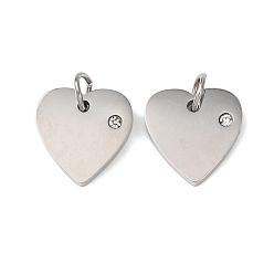 Нержавеющая Сталь Цвет 316 хирургические подвески из нержавеющей стали, с кубического циркония, сердце, прозрачные, цвет нержавеющей стали, 12x12x2 мм, отверстие : 3 мм