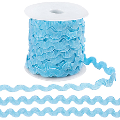 Light Sky Blue 1 Roll Polyester Wave Bending Fringe Trim, Sewing Ribbon, for Curtain, Clothes Decoration, with 1Pc Plastic Spool, Light Sky Blue, 3/8 inch(10mm), about 27.34 Yards(25m)/Set