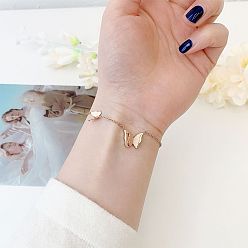 Золотой Из нержавеющей стали шарм браслеты, бабочка, золотые, 7-7/8 дюйм (20 см)