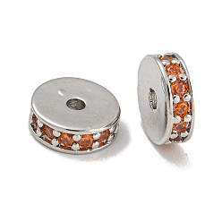 Оранжево-Красный Стойки обшивки латунь микро проложить кубического циркония бусы, без свинца и без кадмия, платина, долговечный, круглые, оранжево-красный, 8x2.5 мм, отверстие : 1.5 мм