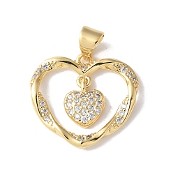 Настоящее золото 18K Латунные микро проложить кубического циркония подвески, сердце прелести, долговечный, без кадмия и без свинца, стойки покрытие, реальный 18 k позолоченный, 18.5x19.5x2.5 мм, отверстие : 4.5x3.5 мм