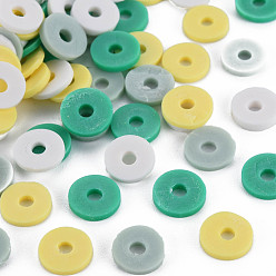 Medium Sea Green 4 Colors Handmade Polymer Clay Beads, Heishi Beads, Disc/Flat Round, Medium Sea Green & Aqua & Light Khaki & White, 8x0.5~1.5mm, Hole: 2mm, about 11500pcs/1000g