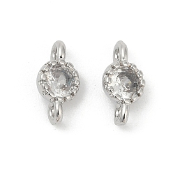 Прозрачный Латунные плоские круглые подвески-соединители из кубического циркония, стойки покрытие, долговечный, платина, прозрачные, 9x4.5~5x3 мм, отверстие : 1 мм