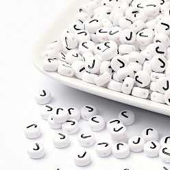 Белый Акриловые бусины, с горизонтальным отверстием, буквы, плоско-круглые, letter.j, 7x4 мм, отверстие : 1 мм, Около 146 шт / 20 г