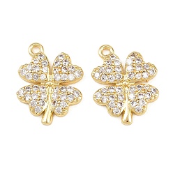 Настоящее золото 18K Латунные микро проложить кубического циркония подвески, клевер амулеты, долговечный, стойки покрытие, без свинца и без кадмия, реальный 18 k позолоченный, 17.5x13.5x2.5 мм, отверстие : 1.4 мм