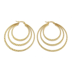 Золотой Вакуумное покрытие pvd 201 тройные серьги-кольца из нержавеющей стали для женщин, с 304 штифтов из нержавеющей стали, круглые кольца, золотые, 53x49.5x1.5 мм