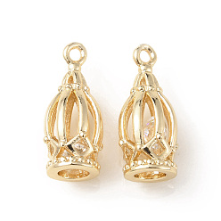 Light Gold Латуни циркония кубической подвески, шарм фонаря, золотой свет, 15.5x6.5 мм, отверстие : 1.2 мм