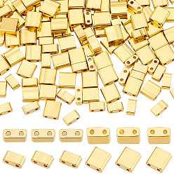 Golden Plated 200Pcs 2 Styles Electroplate Glass Seed Beads, 2-Hole, Rectangle, Golden Plated, 4.5~5.5x2~5.5x2~2.5mm, Hole: 0.5~0.8mm, 100pcs/style 