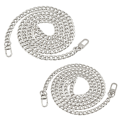 Platinum Bag Strap Chains, Iron Curb Link Chains, with Swivel Lobster Claw Clasps, Platinum, 2strands/set