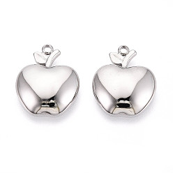 Нержавеющая Сталь Цвет 304 подвески из нержавеющей стали, анти-тускнение, яблочный шарм, цвет нержавеющей стали, 20x15.8x3.1 мм, отверстие : 1.6 мм