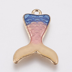 Blanc Navajo Pendants en alliage de zinc d'émail, forme de queue de sirène, or, navajo blanc, 27x18.5x3mm, Trou: 1.5mm
