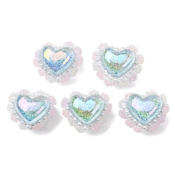Hellgrün Imitationsperlen aus Kunstperlen und Polymerclay (Rot, Weiß, Schwarz, Wasser, Wasser), Herz & Rose, hellgrün, 22.5~24x27~29x23~24 mm, Bohrung: 2~3 mm