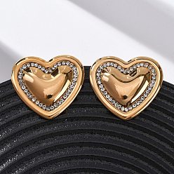 Настоящее золото 18K 304 серьги из нержавеющей стали горный хрусталь, вакуумное покрытие pvd, сердце, реальный 18 k позолоченный, 26.5x29.5 мм