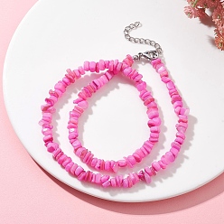 Фиолетовый Ожерелья из бисера из натуральных окрашенных пресноводных ракушек, с 304 концевыми цепями из нержавеющей стали, цвет нержавеющей стали, фиолетовые, 15.83 дюйм (40.2 см)