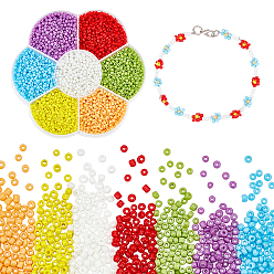 Mixed Color Glass Round Seed Beads Set, with Plastic Flower-shaped Box, Mixed Color, 1.7~3x1.5~3mm, Hole: 0.8mm, about 5250pcs/box