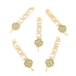 Настоящее золото 18K Кулоны из экологически чистой латуни с микропаве и кубическим цирконием, долговечный, без свинца, без кадмии и без никеля, реальный 18 k позолоченный, 50x12x2 мм, отверстие : 3 мм