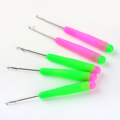 Mixed Color Platinum Tone Plastic Handle Steel Crochet Hooks Needles, Mixed Color, 146x14.5mm, pin: 0.8mm