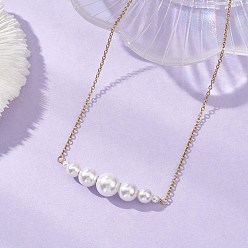 Золотой Подвеска с круглыми бусинами и жемчужинами-ракушками 304 Женские ожерелья из нержавеющей стали с цепочкой, белые, золотые, 15.35 дюйм (39 см)