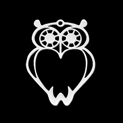 Нержавеющая Сталь Цвет Устойчивые к потускнению 201 подвески из нержавеющей стали, лазерная резка, сова, цвет нержавеющей стали, 33x25x1 мм, отверстие : 1.5 мм