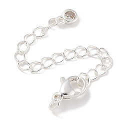 Посеребрённый Латунный удлинитель цепи, с застежками-клешнями и подвесками из кубического циркония, плоско-круглые, 925 серебро покрытием, 70 мм, отверстие : 2.5 мм