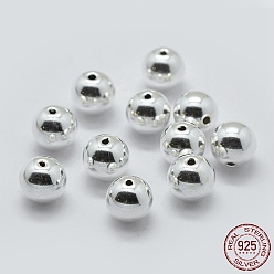 Silver 925 Sterling Silver Spacer Beads, Round, Silver, 7mm, Hole: 1.5~1.6mm, about 16pcs/10g