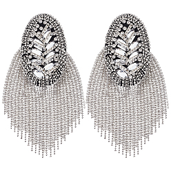 Кристалл 2 шт. овальные железные эполеты с кристаллами, стразами и фетровыми кисточками в стиле панк, наплечные значки, кристалл, 186x68x13 мм