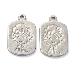Stainless Steel Color Non-Tarnish 304 Stainless Steel Pendants, Rectangle with Human, Stainless Steel Color, 21x13x1.5mm, Hole: 1.6mm