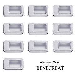 Platinum Tinplate Box, Storage Containers for Jewelry Beads, Candies, with Lid and Clear Window, Rectangle, Platinum, 9x6x1.75cm, 10pcs/box