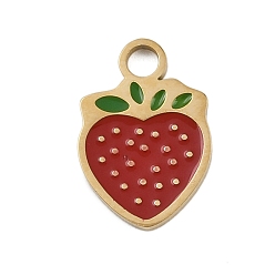 Клубника 304 из нержавеющей стали шармы эмали, золотые, клубника, 15.5x10.5x1.5 мм, отверстие : 2 мм