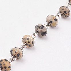 Далматинских Джаспер Ручной работы из бисера цепи, несварные, с янтарной дальманией и железной иглой, 39.37 дюйм, 1 м / прядь