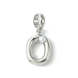 Letter O Покрытие стойки латунь с АБС-пластиком жемчуг европейские подвески, Подвески с большими отверстиями, долговечный, без свинца и без кадмия, платина, Письмо O, 22 мм длиной, отверстие : 5 мм, Кулон : 14x10x5 мм