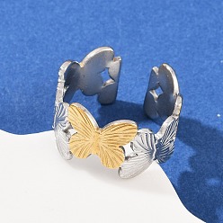 Бабочка 304 двухцветные манжетные кольца из нержавеющей стали, ионное покрытие (ip), золотые и нержавеющая сталь цвет, бабочка, 12 мм, внутренний диаметр: регулируемый