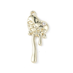 Light Gold Alloy Rhinestone Pendants, Melting Heart Charms, Light Gold, 32.5x13x4.5mm, Hole: 1.6mm