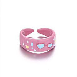Pearl Pink Brass Enamel Cuff Open Rings for Girls, Glasses, Pearl Pink, 15~20mm