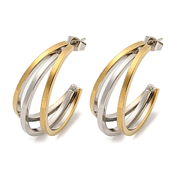 Золотой & Цвет Нержавеющей Стали Буква c 202 многослойные серьги-гвоздики из нержавеющей стали, с 304 штифтами из нержавеющей стали для женщин, золотые и нержавеющая сталь цвет, 32~34x13 мм