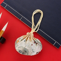 (404) Непрозрачное AB Кислое яблоко Сумки-саше из шелка и атласа с цветочной вышивкой и кисточкой на шнурке, для ювелирных изделий, цветочный белый, 10x8.5 см